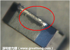 使用錫(Sn)鍍層的電源電感器(Power Inductors)，經(jīng)過(guò)推力測(cè)試后，其焊點(diǎn)還保留在零件的端點(diǎn)上，所以推力比較高。