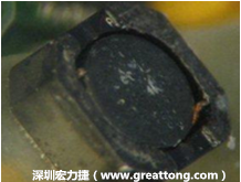 使用銀(Ag)鍍層的電源電感器(Power Inductors)，經(jīng)過(guò)推力測(cè)試后，零件端點(diǎn)上已經(jīng)看不到任何鍍層的痕跡了，所以其耐推力就比較小。