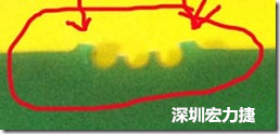 郵票孔設計不佳，分板后產(chǎn)生突出點毛邊超出了成型線，需人工后處理磨平，不但浪費人力也浪費工時，增加成本