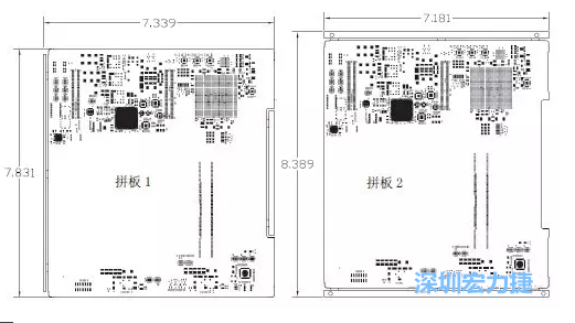 如圖11所示在兩種拼板中PCB單元的邊條位置不同，拼板1中邊條在長邊方向，而拼板2中邊條在短邊方向-深圳宏力捷