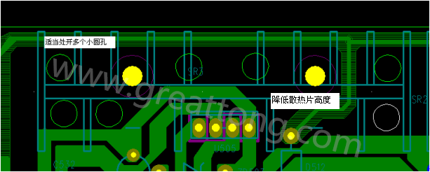 將散熱片減短5MM，合理的開散熱片底下的散熱孔