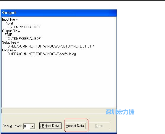 系統(tǒng)彈出一個輸出窗口，點擊 Accept Data。完成后點擊“確定”，再點擊“Done”關閉輸出窗口。退出 Omninet for Windows。