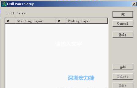 如果是盲孔或埋孔板，則還須點擊菜單Setup→Drill Partis調(diào)出鉆孔對設(shè)置窗口，看有無按孔的屬性設(shè)置好鉆孔層，如無則須作相應(yīng)的添加或調(diào)整。