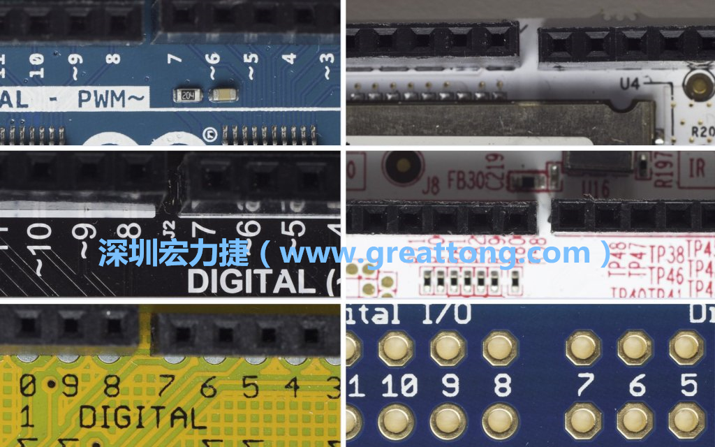 各種不同尺寸的Arduino上第7、8腳位的間距。