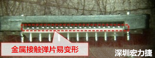 塑膠蓋子塞到connector內(nèi)側(cè)，加熱后金屬彈片容易局部變形。 