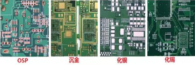表面工藝分：熱風(fēng)整平，沉金， 化銀， 化錫， OSP 等幾種表面工藝